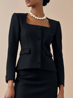 Elegant Square Neck Wool Blazer