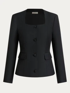 Elegant Square Neck Wool Blazer
