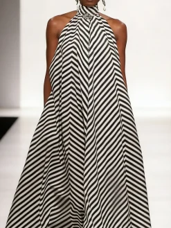 Elegant Striped Halter Maxi Dress
