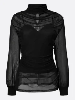 Elegant Turtleneck Long Sleeve Blouse Plain Regular Fit Party Top