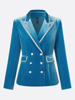 Elegant Velvet Piping Lapel Blazer