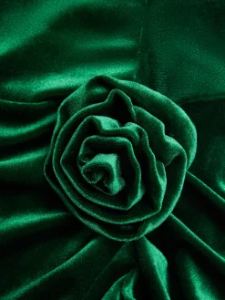 Elegant Velvet Stand Collar Maxi Gown with 3D Floral Appliqué