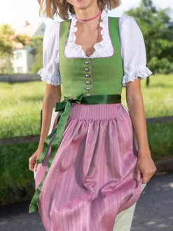 Elegant V Neck Lace-Up Color Block Dirndl Dress Three Piece