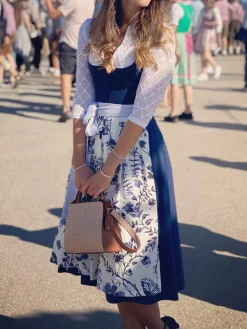 Elegant V Neck Lace-Up Floral Dirndl Dress Three Piece