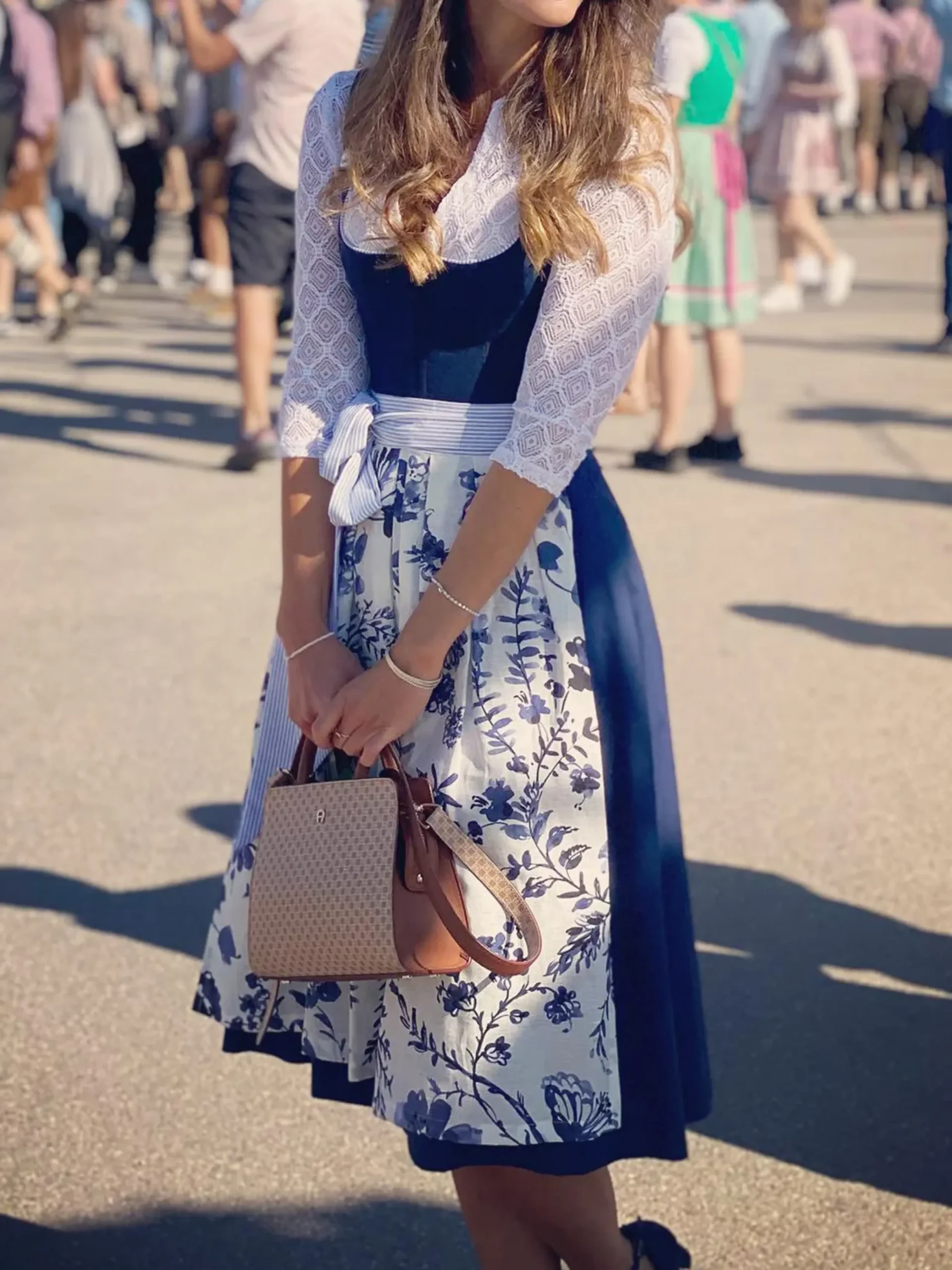 Elegant V Neck Lace-Up Floral Dirndl Dress Three Piece