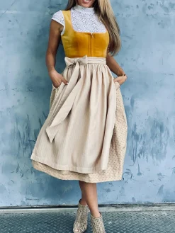 Elegant V Neck Velvet Cap Sleeve Dirndl Dress Three Piece