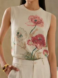Floral Crew Neck Elegant Tank Top