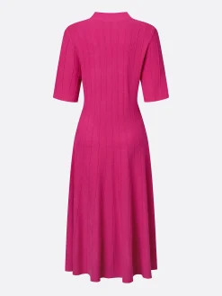 French Vintage Rose Pink Ribbed Knit Midi Dress