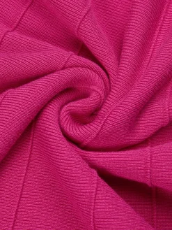 French Vintage Rose Pink Ribbed Knit Midi Dress