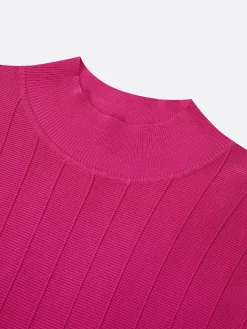 French Vintage Rose Pink Ribbed Knit Midi Dress