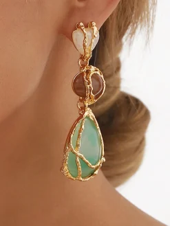 Glamorous Metallic Geometric Resin Dangle Earrings