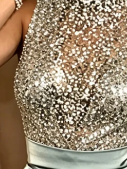Glitter Elegant Plain Stand Collar Tank Top
