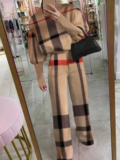Half Turtleneck Urban Plaid Loose Sweatshirt