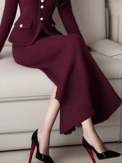 High Elasticity Elegant Maxi Sweater Skirt