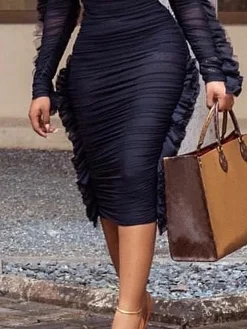 High Elasticity Off Shoulder Sleeve Midi Dress