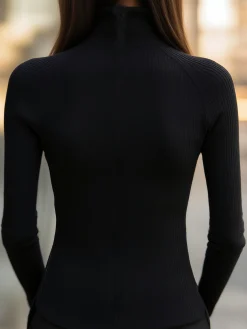Jersey Urban Plain Zipper Turtleneck T-shirt