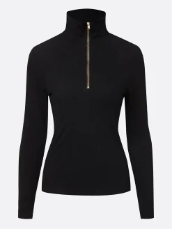 Jersey Urban Plain Zipper Turtleneck T-shirt