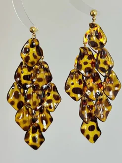Leopard-print Acrylic Petal Tassel Stud Earrings