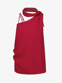 Linen Casual Plain Lace-up Halter Neck Blouse