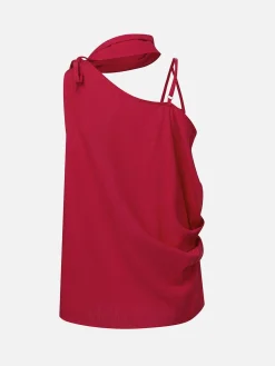 Linen Casual Plain Lace-up Halter Neck Blouse