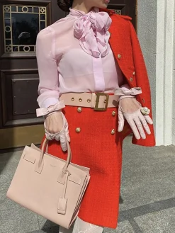 Long Sleeve Elegant Plain Regular Fit Jacket With Brooch