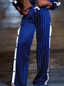 Loose Casual Color Block Straight Pants