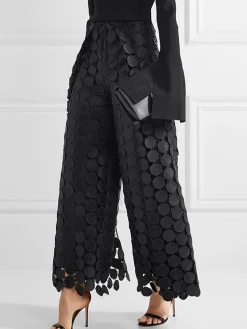 Loose Elegant Lace Plain Fashion Long Pants Straight pants