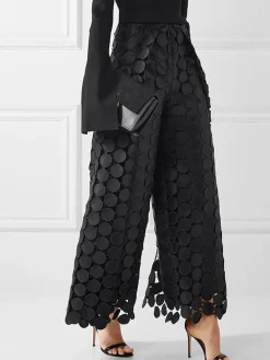 Loose Elegant Lace Plain Fashion Long Pants Straight pants