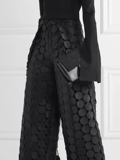 Loose Elegant Lace Plain Fashion Long Pants Straight pants