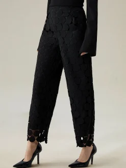 Loose Elegant Lace Plain Fashion Long Pants Straight pants