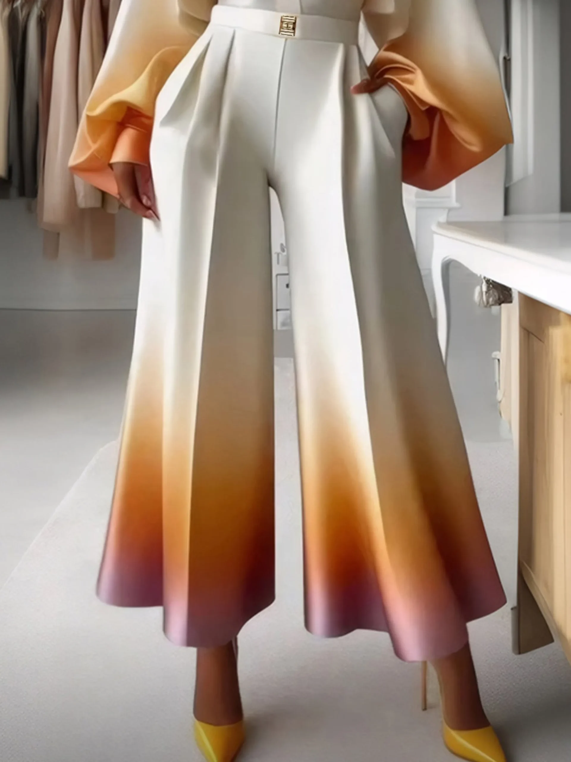 Loose Gradient Elegant Wide Leg Pants