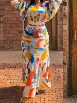 Loose Random Print Vacation Maxi Skirt
