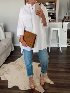 Loose Shirt Collar Plain Casual Blouse