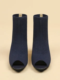Minimalist Breathable Mesh Fabric Peep Toe Chunky Heel Boots