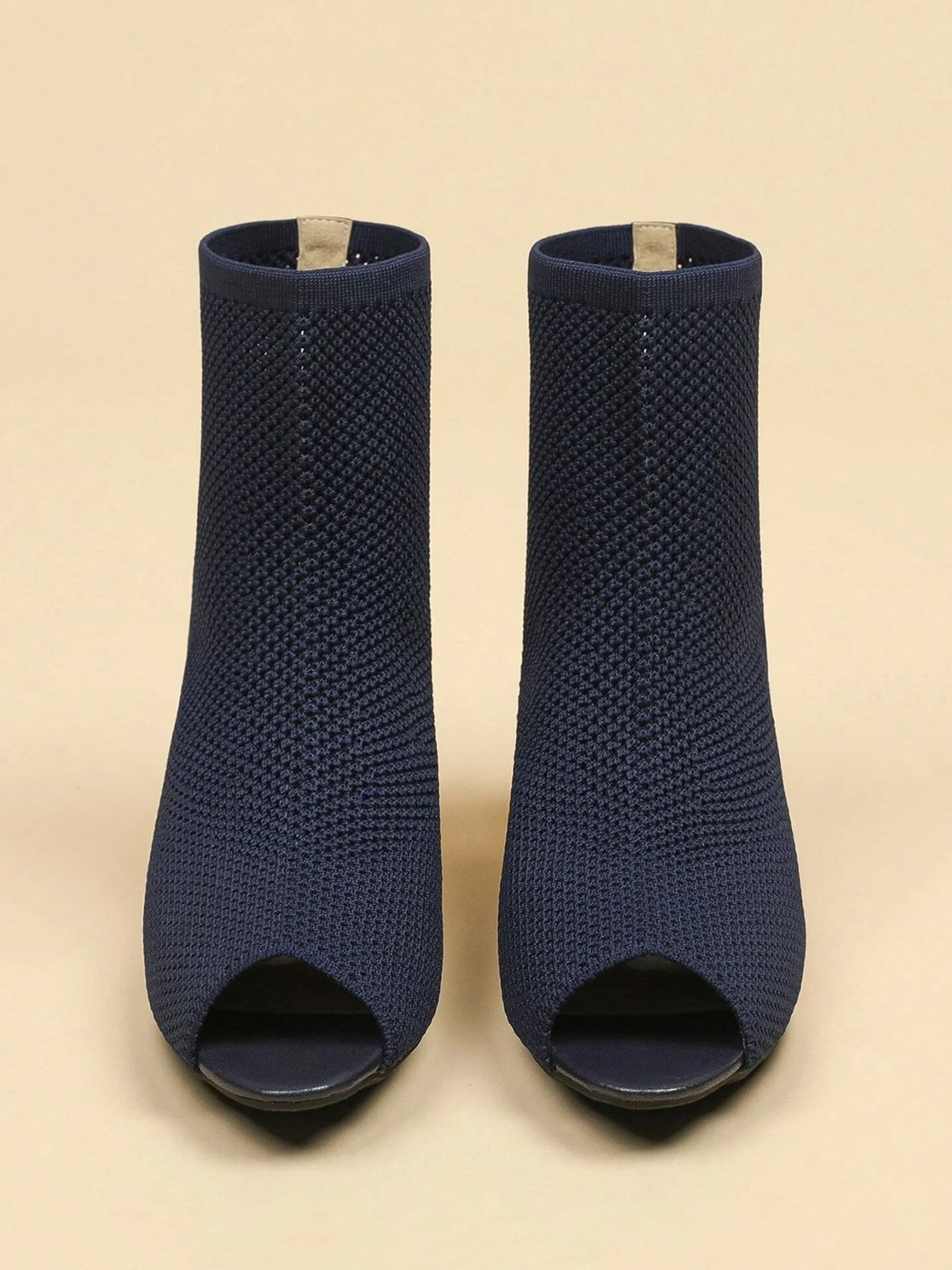 Minimalist Breathable Mesh Fabric Peep Toe Chunky Heel Boots