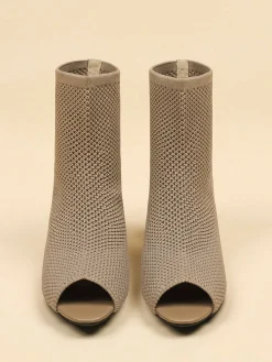 Minimalist Breathable Mesh Fabric Peep Toe Chunky Heel Boots