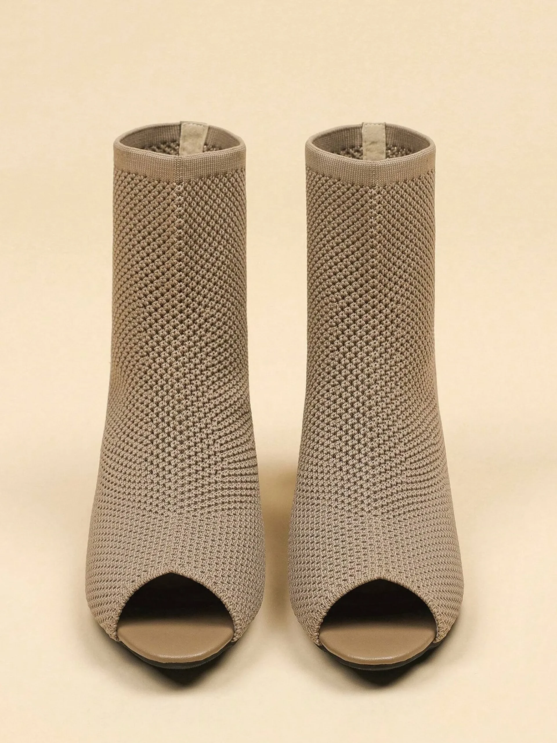 Minimalist Breathable Mesh Fabric Peep Toe Chunky Heel Boots