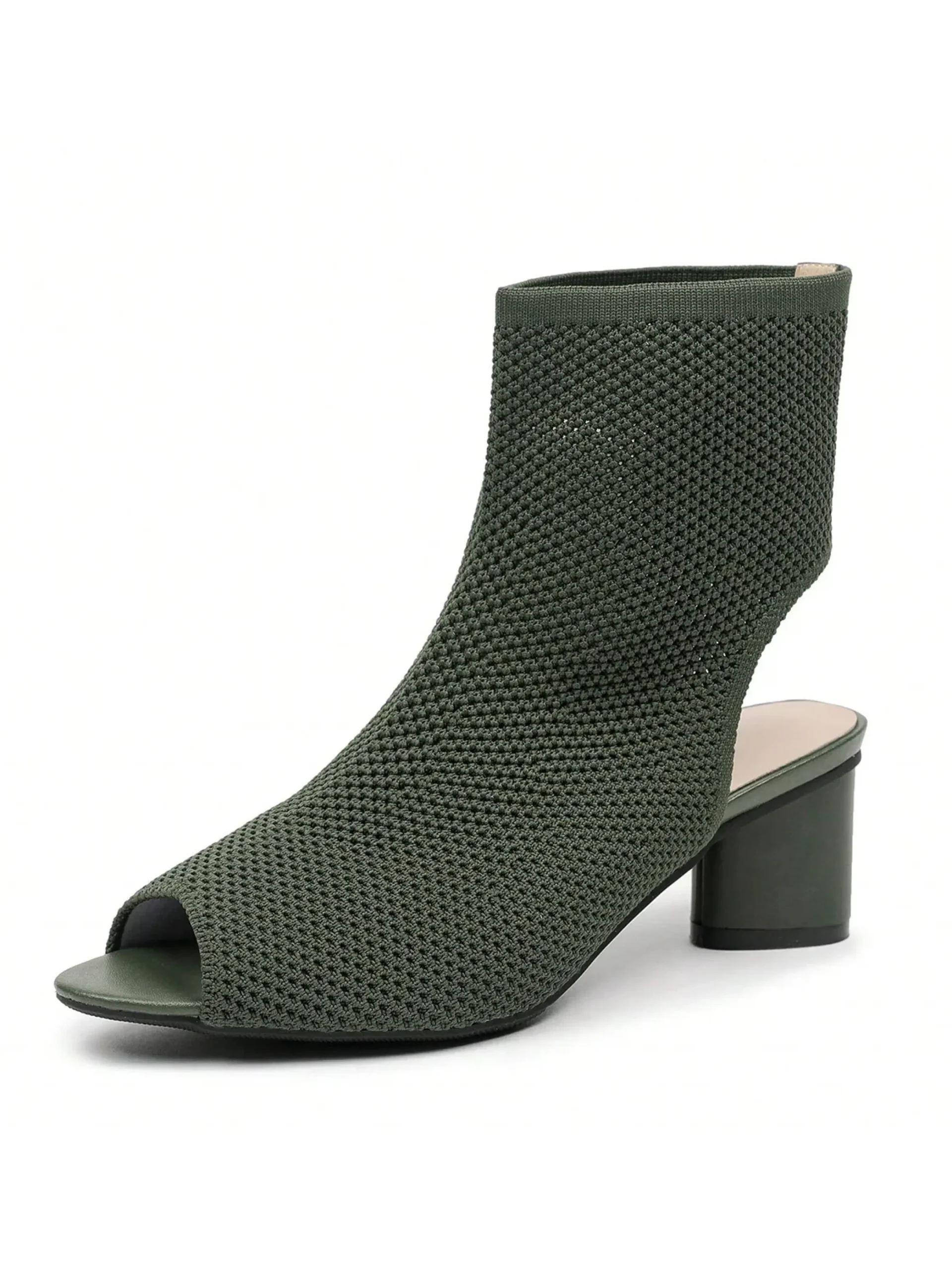 Minimalist Breathable Mesh Fabric Peep Toe Chunky Heel Boots