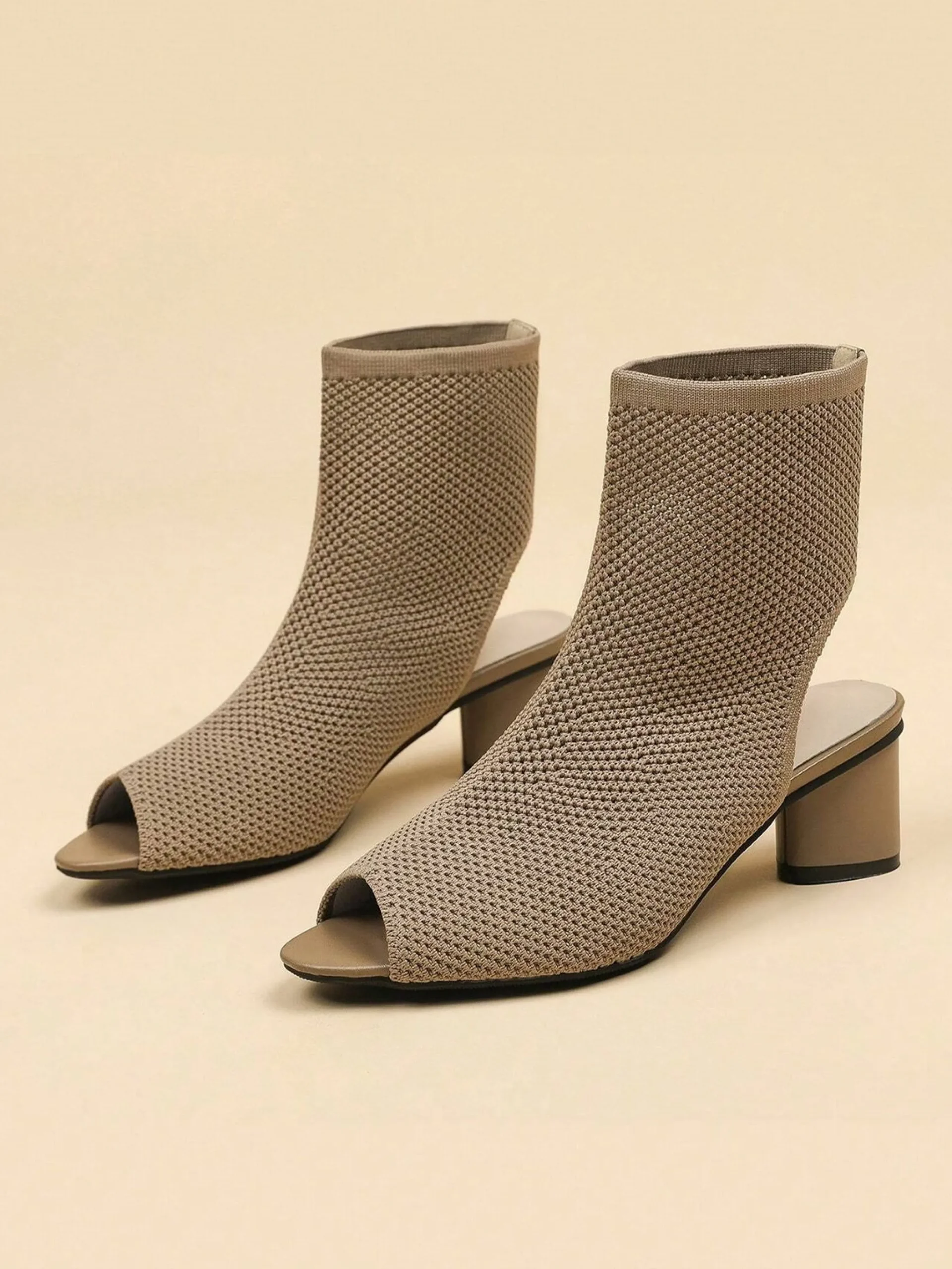 Minimalist Breathable Mesh Fabric Peep Toe Chunky Heel Boots