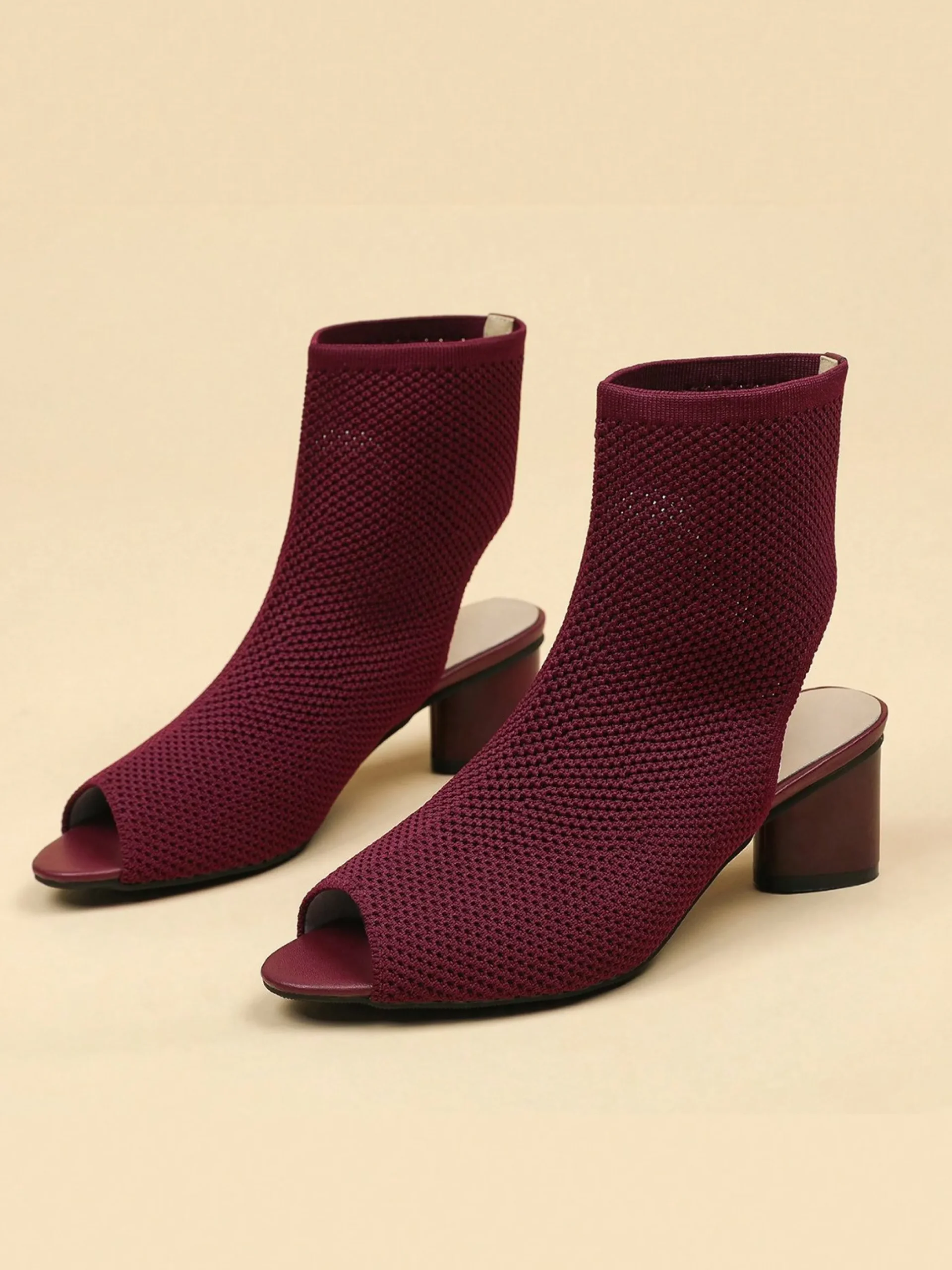 Minimalist Breathable Mesh Fabric Peep Toe Chunky Heel Boots