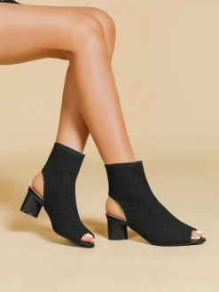 Minimalist Breathable Mesh Fabric Peep Toe Chunky Heel Boots