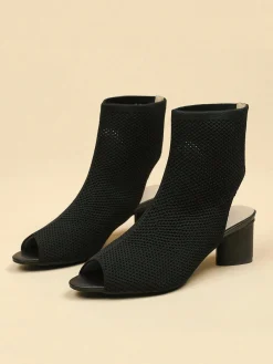 Minimalist Breathable Mesh Fabric Peep Toe Chunky Heel Boots