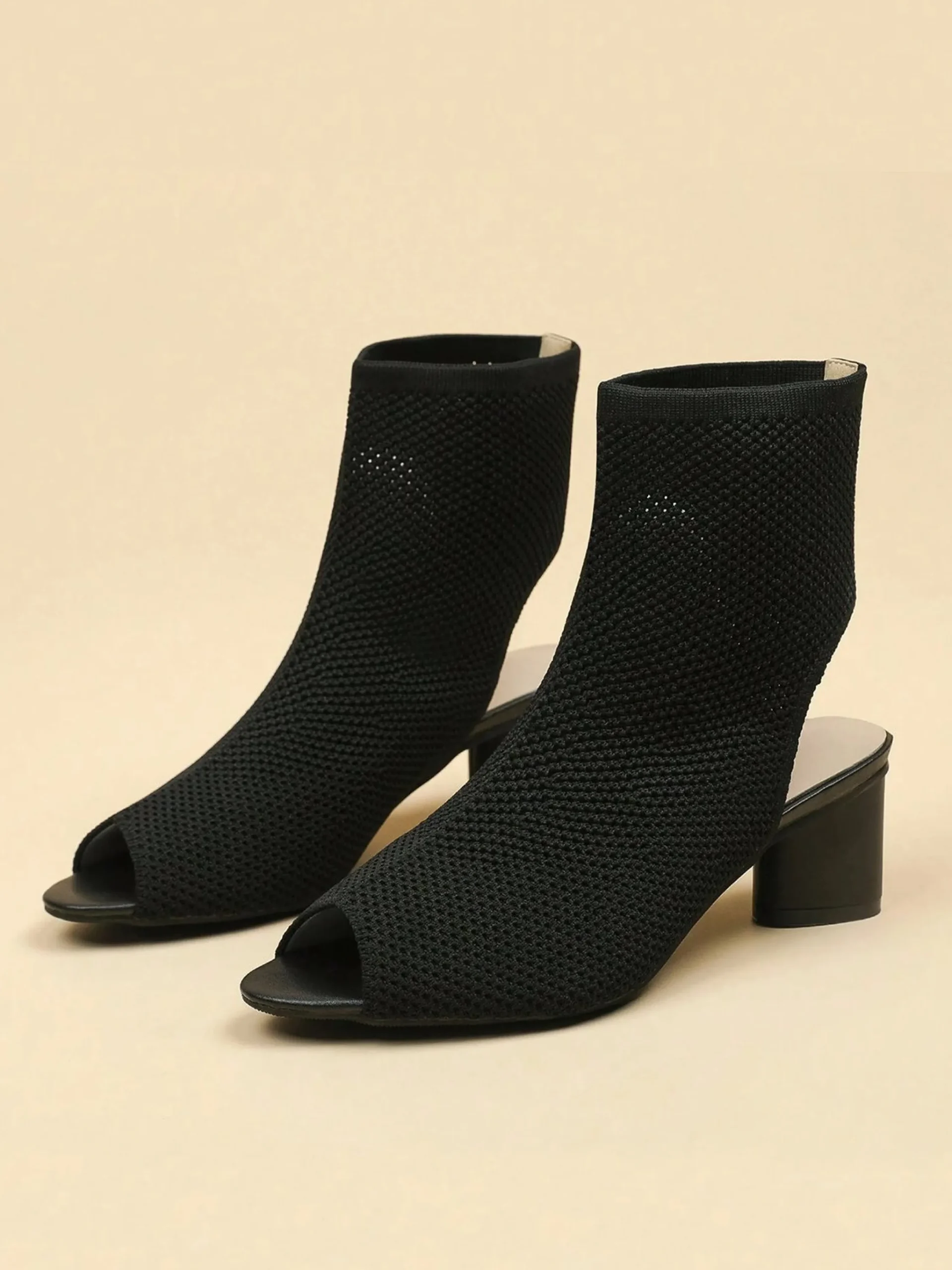 Minimalist Breathable Mesh Fabric Peep Toe Chunky Heel Boots