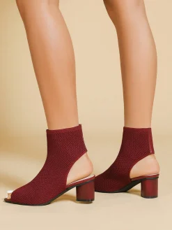 Minimalist Breathable Mesh Fabric Peep Toe Chunky Heel Boots