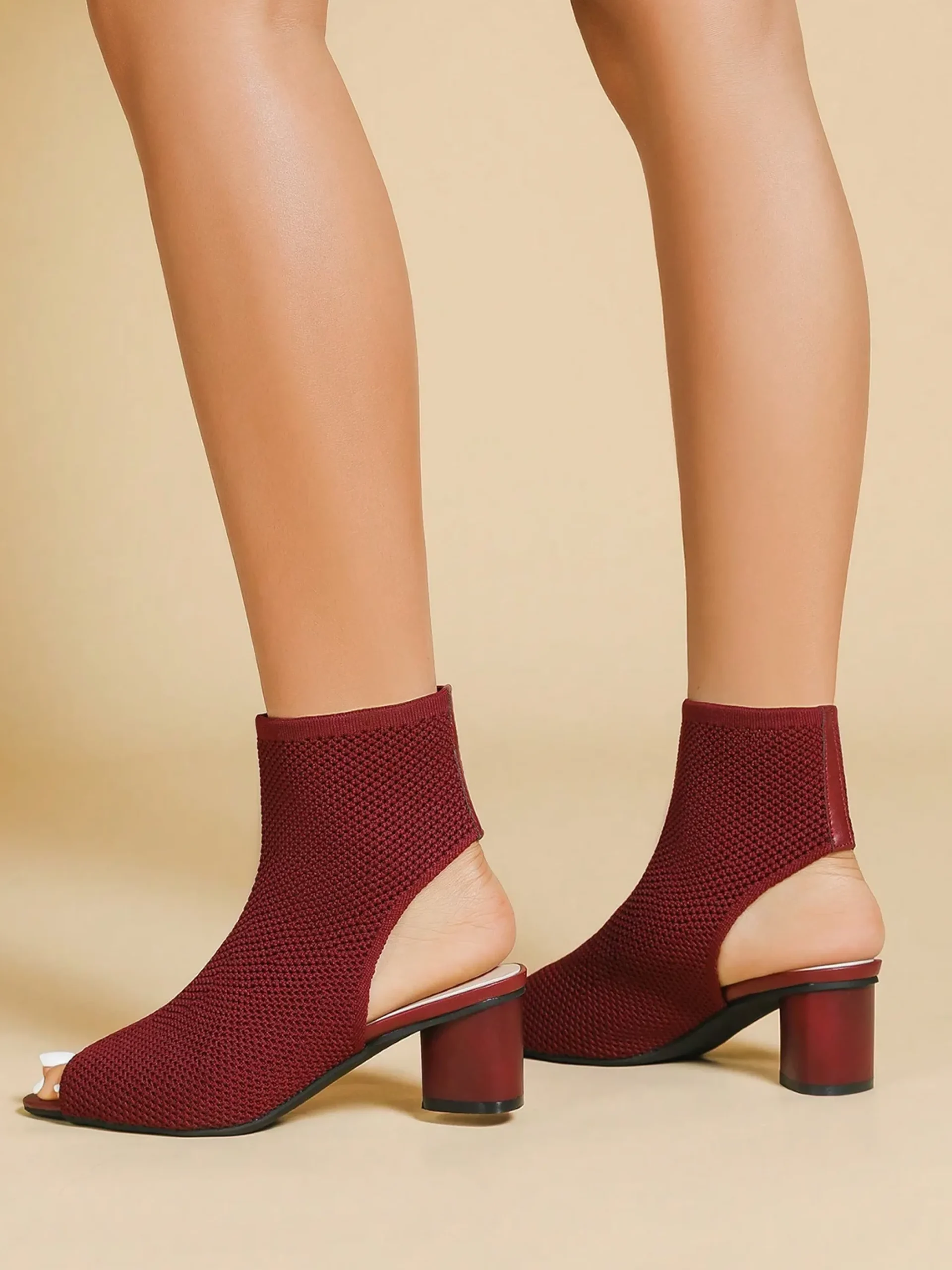 Minimalist Breathable Mesh Fabric Peep Toe Chunky Heel Boots