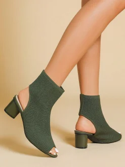 Minimalist Breathable Mesh Fabric Peep Toe Chunky Heel Boots