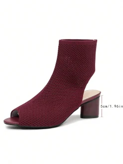 Minimalist Breathable Mesh Fabric Peep Toe Chunky Heel Boots