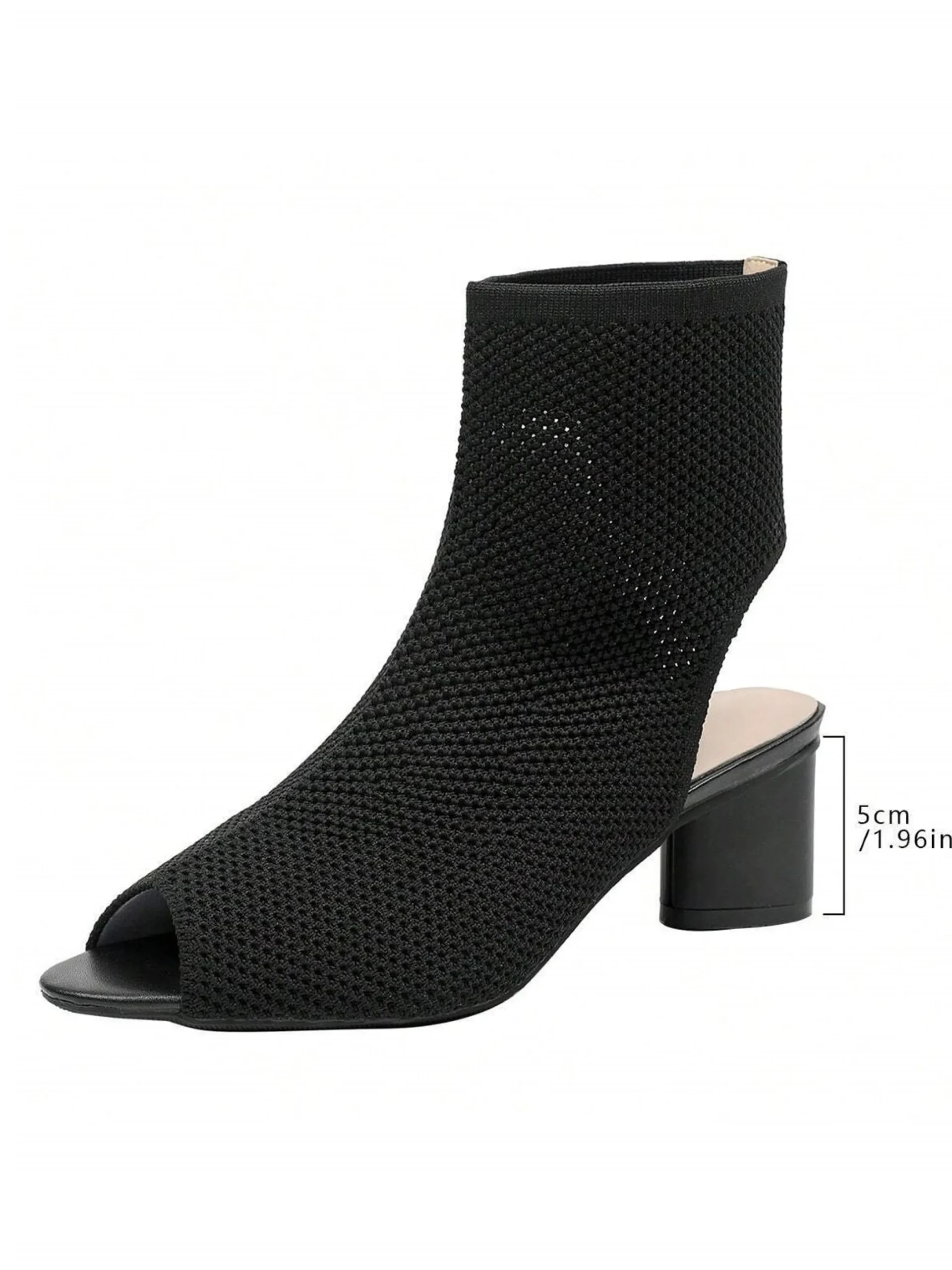 Minimalist Breathable Mesh Fabric Peep Toe Chunky Heel Boots