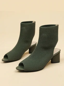 Minimalist Breathable Mesh Fabric Peep Toe Chunky Heel Boots
