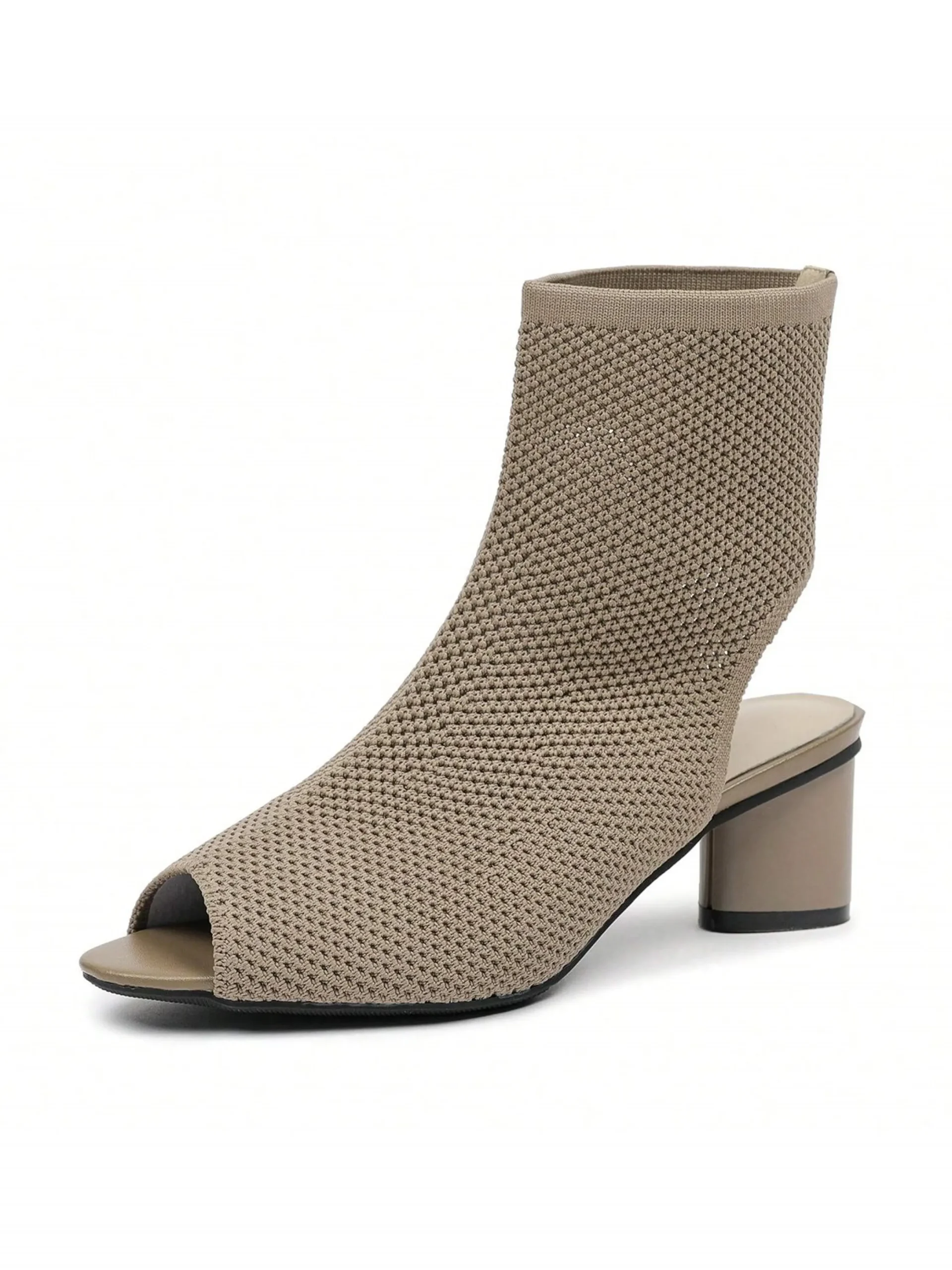 Minimalist Breathable Mesh Fabric Peep Toe Chunky Heel Boots